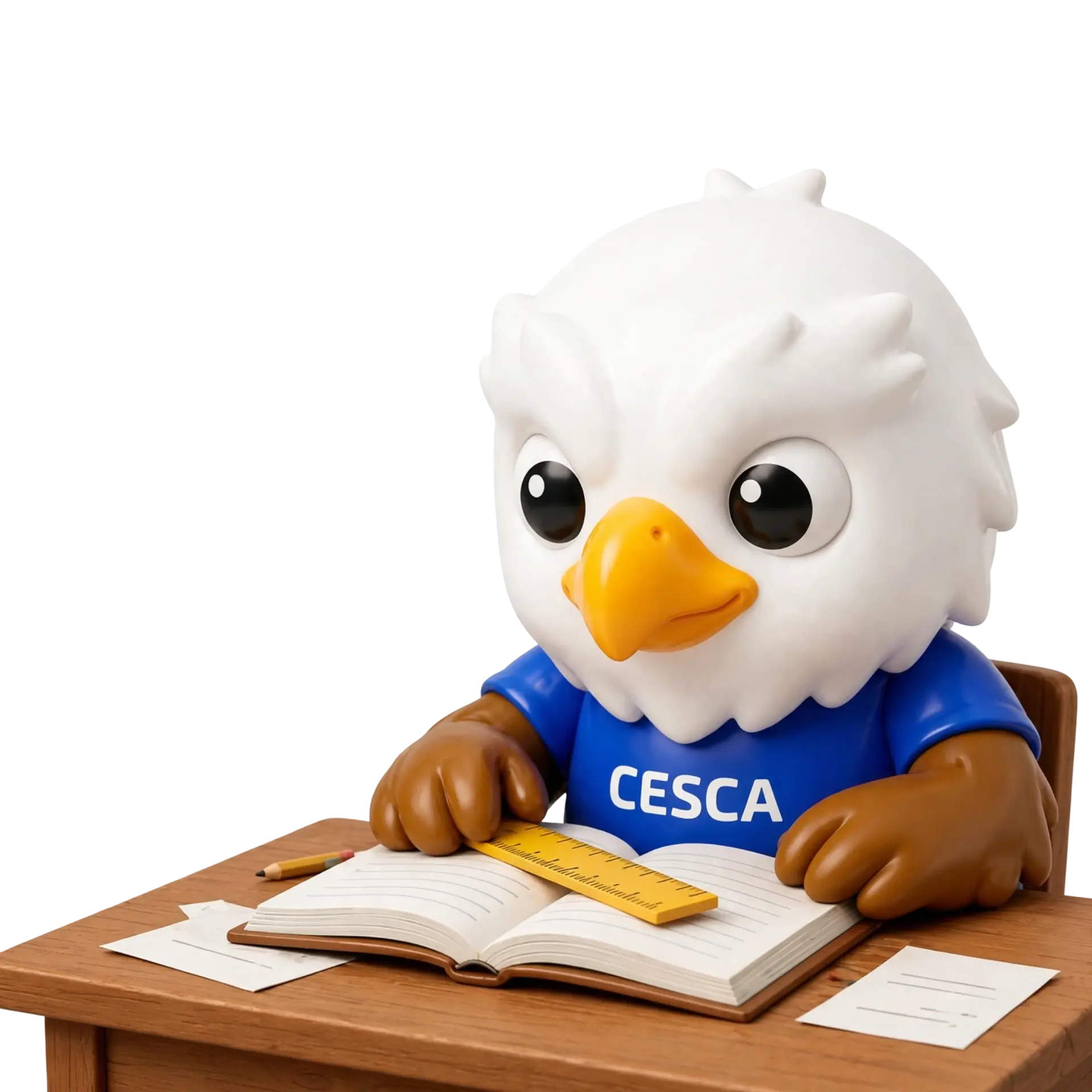 Aureon, mascota oficial de CESCA Universidad Tijuana, estudiando